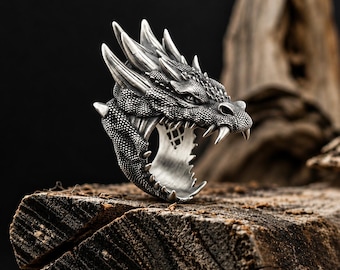 Dragon Ring for Men, 925 Sterling Silver Jewelry, Gothic Viking Statement Band