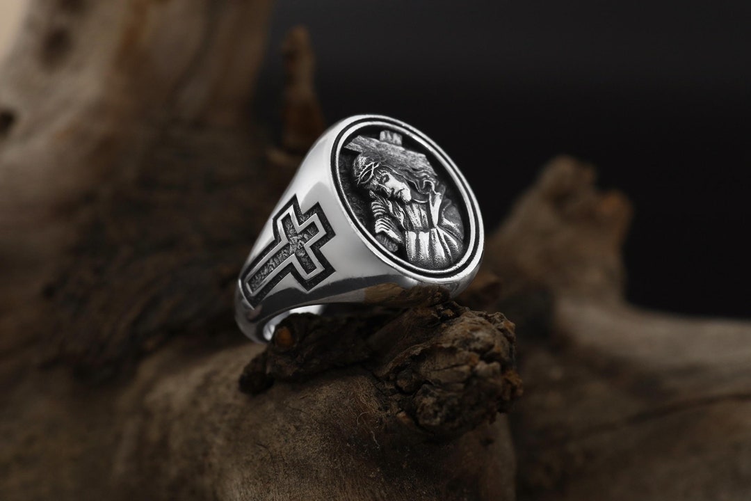 Sterling Silver Jesus Christ Ring, Cross, Religious Jewelry, Christian ...
