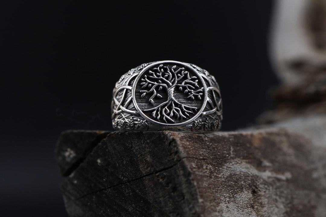 Silver Yggdrasil Ring Men, Tree of Life Men Ring, Handmade Signet