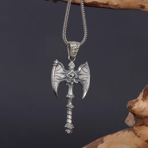 925 Sterling Silver Battle Axe Necklace, Viking Warrior Pendant, Norse Mythology Jewelry, Gothic Skull Axe Necklace, Medieval Fantasy Gift