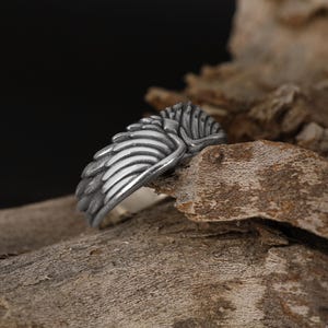 Angel Wings Band Ring, Guardian Angel Ring For Him, Gold Plated Angel Jewelry, Silver Men Wedding Ring, Unique Wedding Band for Husband image 10