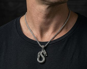 Handmade Sterling Silver Dragon Pendant, Gothic Fantasy Necklace