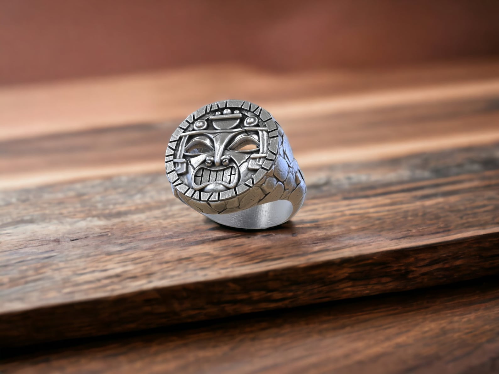 Handmade Sterling Silver Aztec Maya Mask Ring, Mythology Signet - Etsy