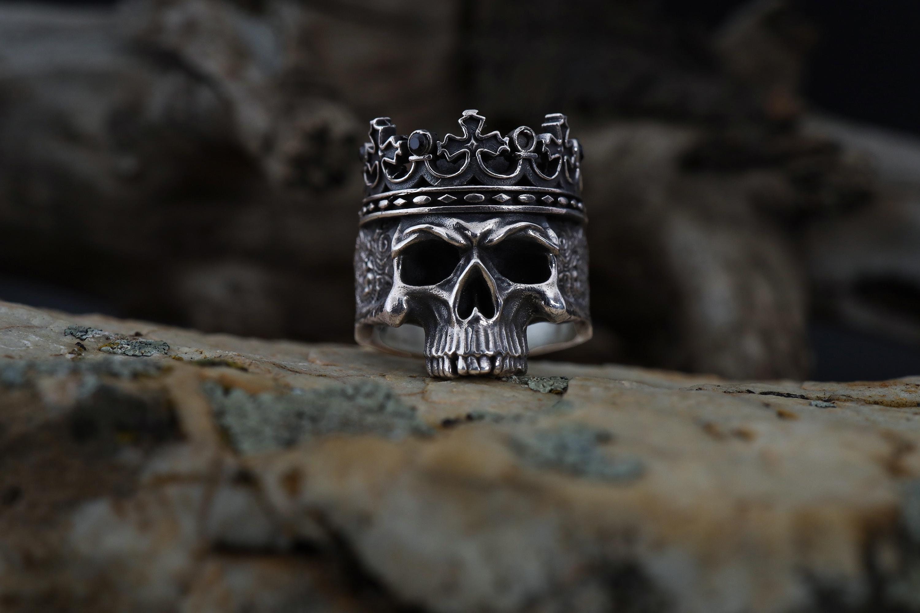 Royal Skull Head Ring Skull Head with Crown Ring Gothic Jewelry King Skull Ring Men Thumb Ring Large Skull Ring Silver Crown Skull Ring