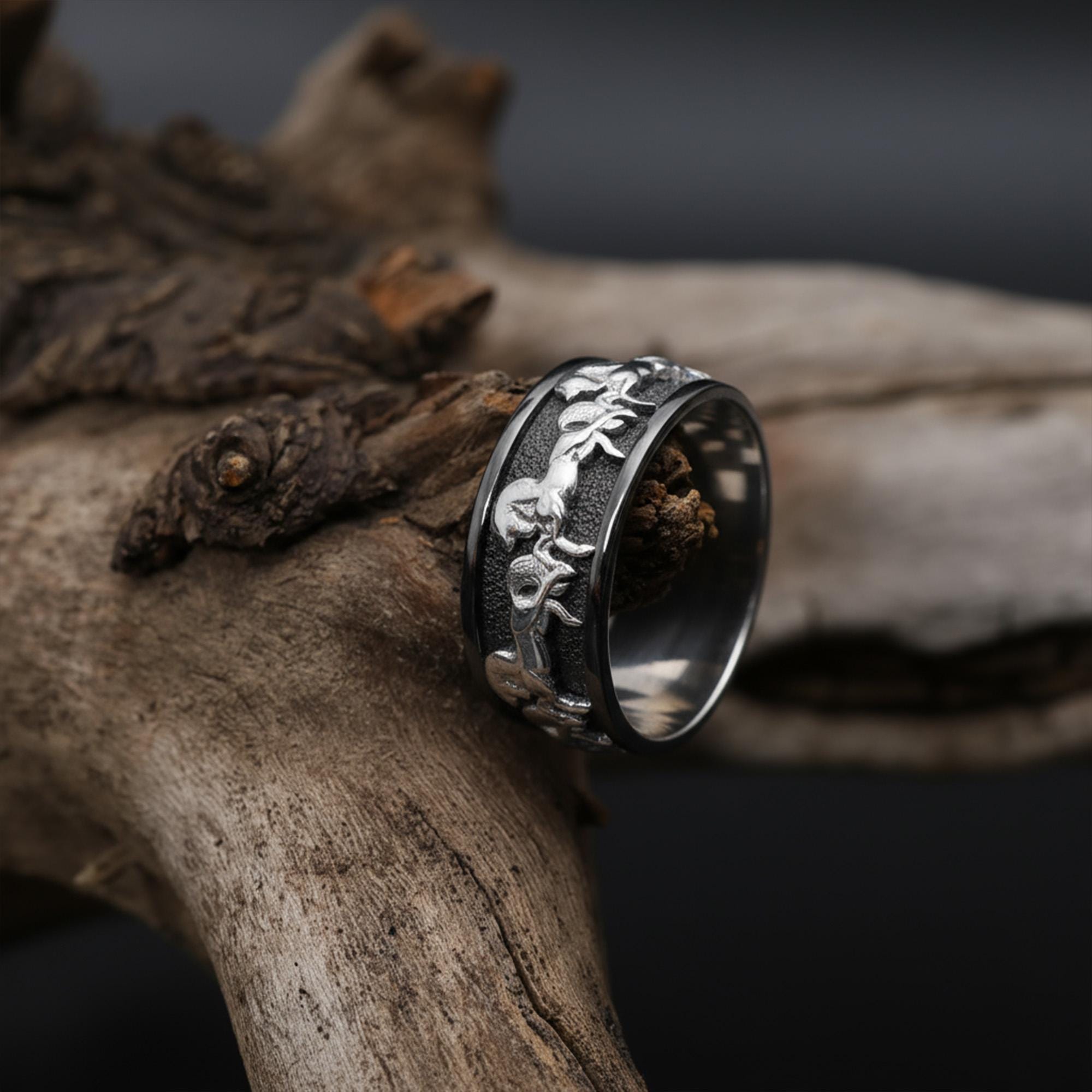 スターリングシルバーの馬の結婚指輪、男性用ランニングホースバンド