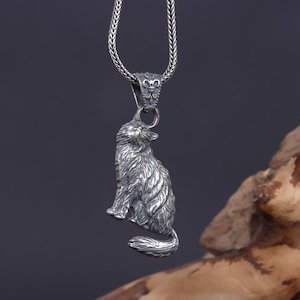 925K Sterling Silver Cat Necklace, Handmade Feline Necklace, Cute Kitty Necklace, Handmade Large Cat Silhouette Necklace, Pet Lover Jewelry