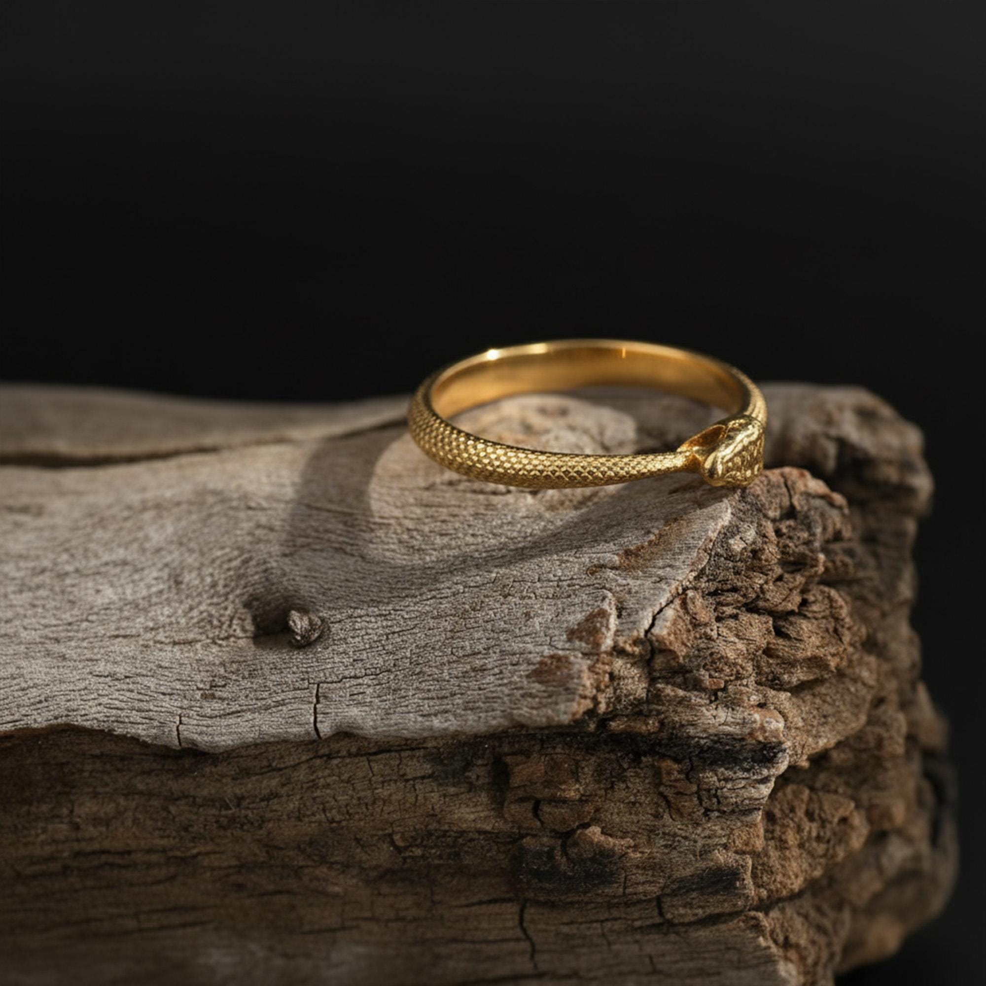 Rhodium Plated Ouroboros Ring: Handmade Mythological Serpent Band