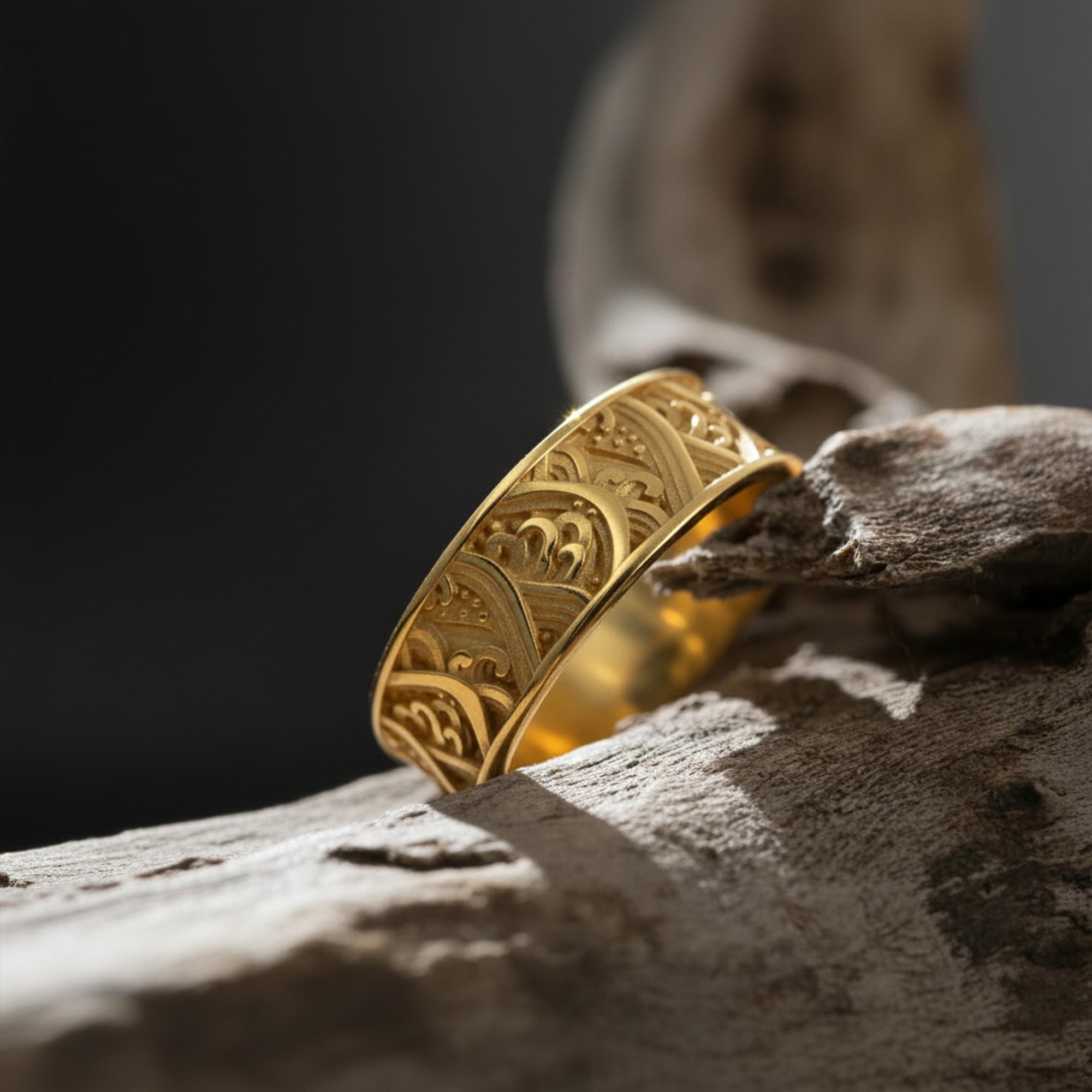 Sterling Silver Great Wave Ring: Japanese Kanagawa Ocean Band 