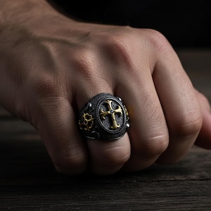 Rhodium Plated Medieval Cross Ring: Religious Jewelry Gift, Templar Cross Ring, Victorian Cross Ring