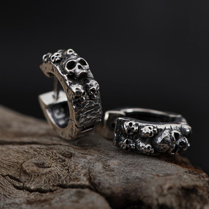 Punk Goth Skull Dangle Hoop Earrings – Stainless Steel – Men Women – Screw Back – 2-6pcs