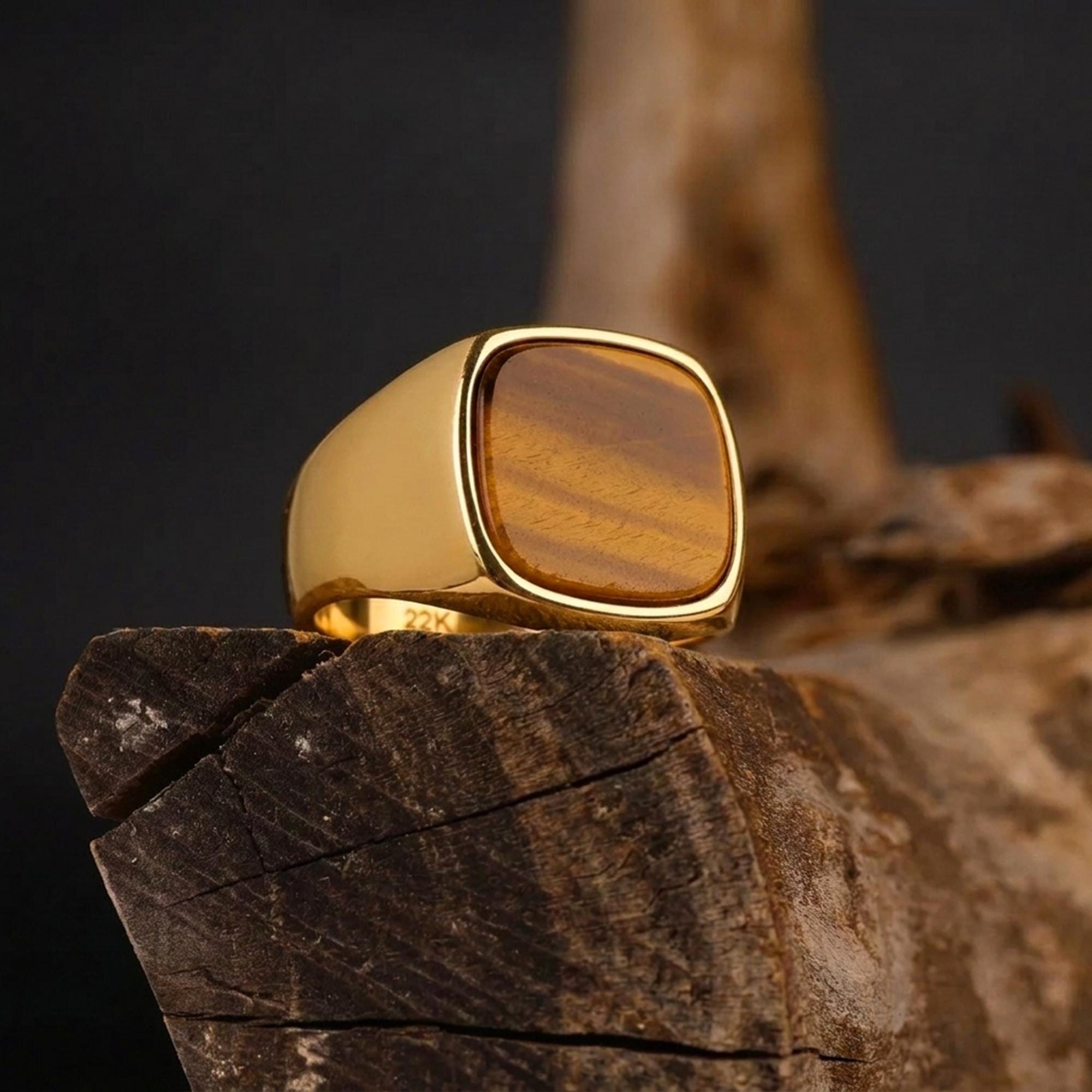 Tiger Eye Signet Ring, 925 Sterling Silver Pinky Band, Men's