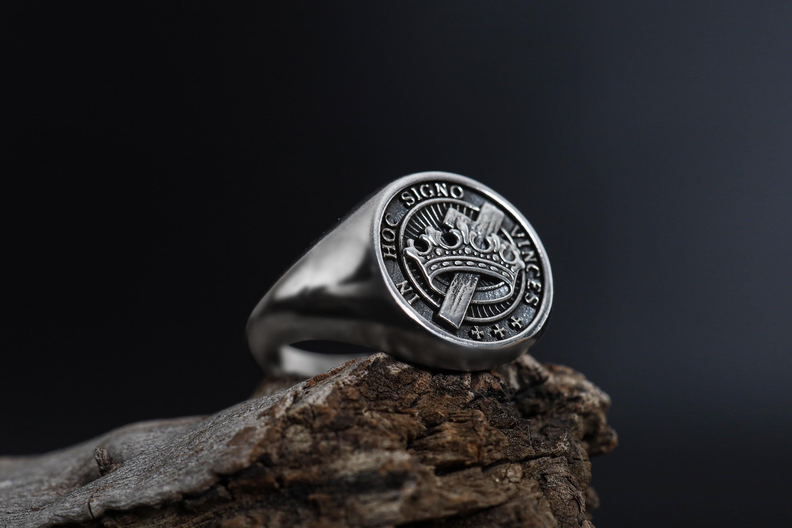 In Hoc Signo Vinces Signet Ring: Seal of Knights Templar Ring