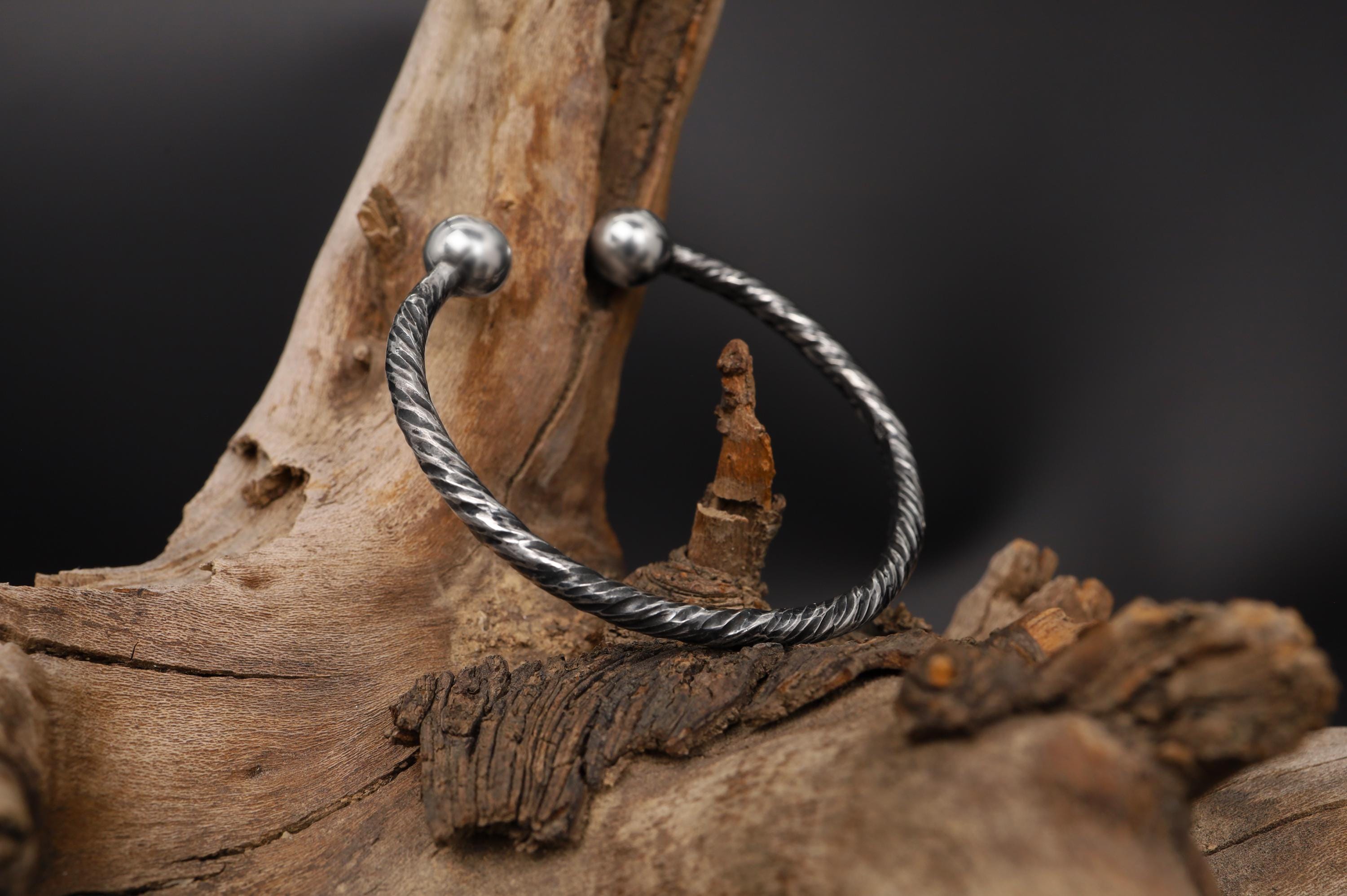 Viking Twisted Silver Cuff Bracelet, Norse Style Oxidized Torque Bangle, Men’s Rustic Jewelry, Nordic Gift for Him, Masculine Cuff Bracelet