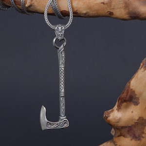925 Sterling Silver Viking Axe Necklace, Norse Axe Necklace, Nordic Warrior Axe Pendant, Viking Jewelry, Norse Mythology Necklace