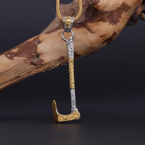 Gold Plated Nordic Battle Axe Necklace, Viking Warrior Axe Necklace, Handmade Norse Mythology Necklace, Rustic Axe Charm Necklace