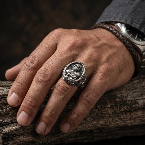 Saint Joseph Holding Baby Jesus Sterling Silver Signet Ring - Etsy