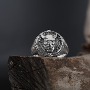Japanese Hannya Mask Ring, Men Signet Ring, Skull Demon Ring For Boyfriend, Gothic Ring, Fantasy Men Ring, Oni Samurai Ring
