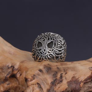 Handmade Sterling Silver Tree of Life Ring,  Family Tree Signet Ring, Yggdrasil Boho Men Ring, Scandinavian Men Jewelry, Yggdrasil Jewelry