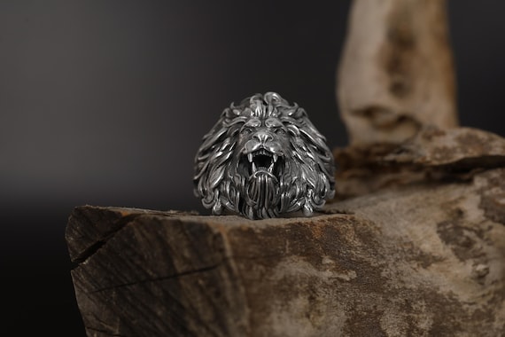 Sterling Silver Large Lion Head Ring: Men's Statement Animal
