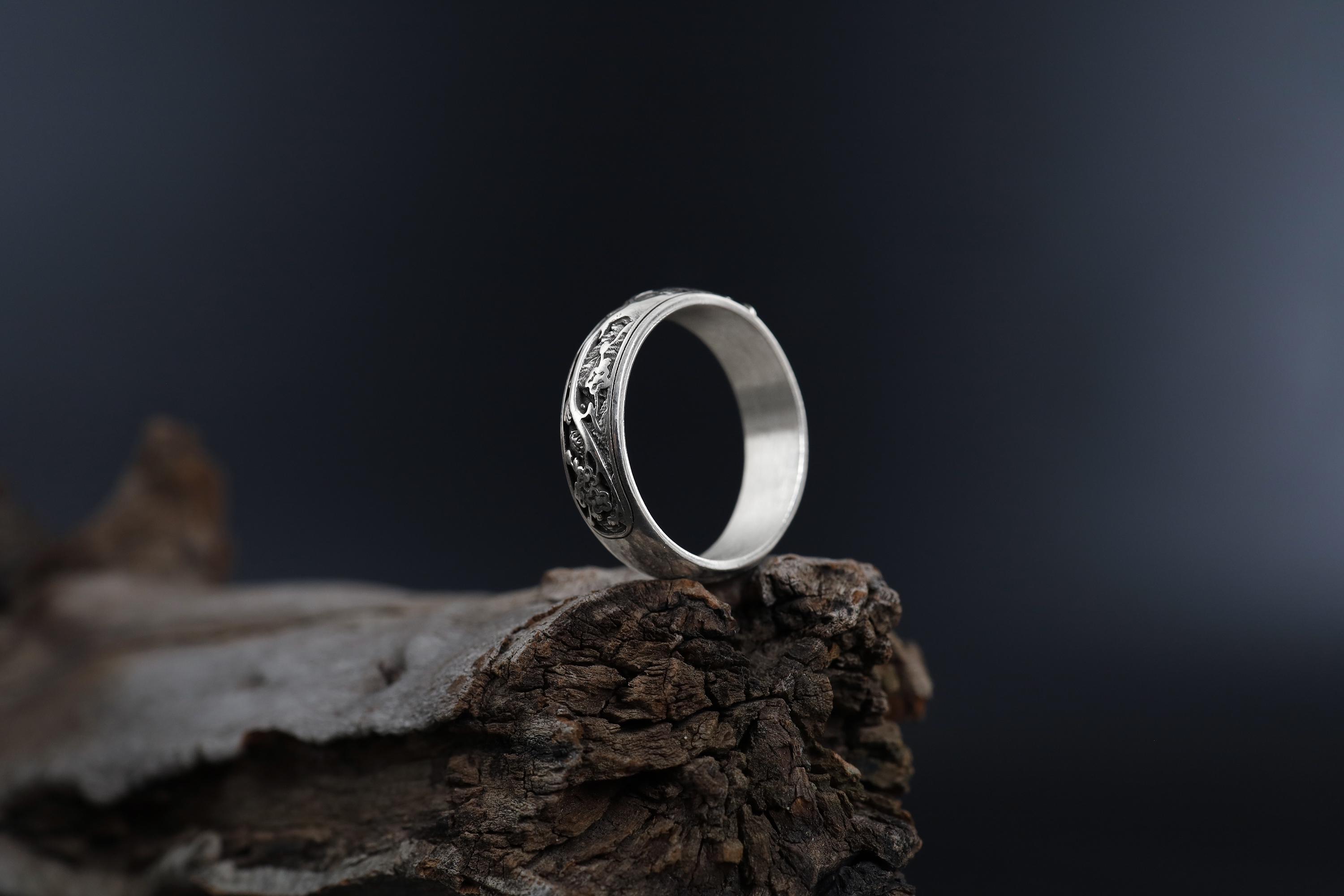Sakura Flower Sterling Silver Band Ring, Japanese Happiness Symbol