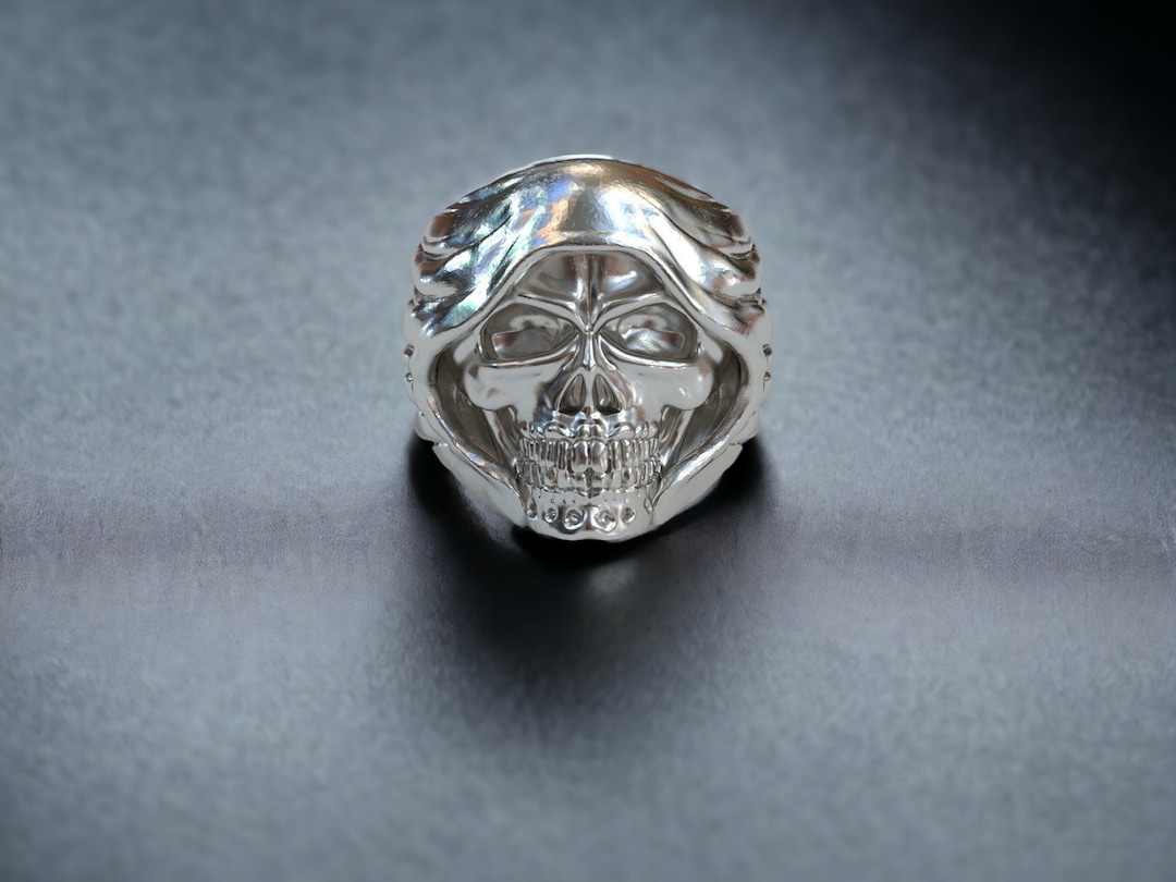 Silver Skull Ring, Handmade Gothic Ring for Men, 3D Skull Head Ring ...