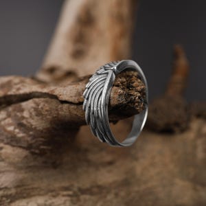 Angel Wings Band Ring, Guardian Angel Ring For Him, Gold Plated Angel Jewelry, Silver Men Wedding Ring, Unique Wedding Band for Husband image 7