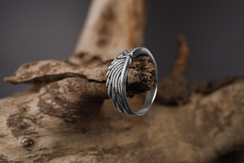 Angel Wings Band Ring, Guardian Angel Ring For Him, Gold Plated Angel Jewelry, Silver Men Wedding Ring, Unique Wedding Band for Husband image 7