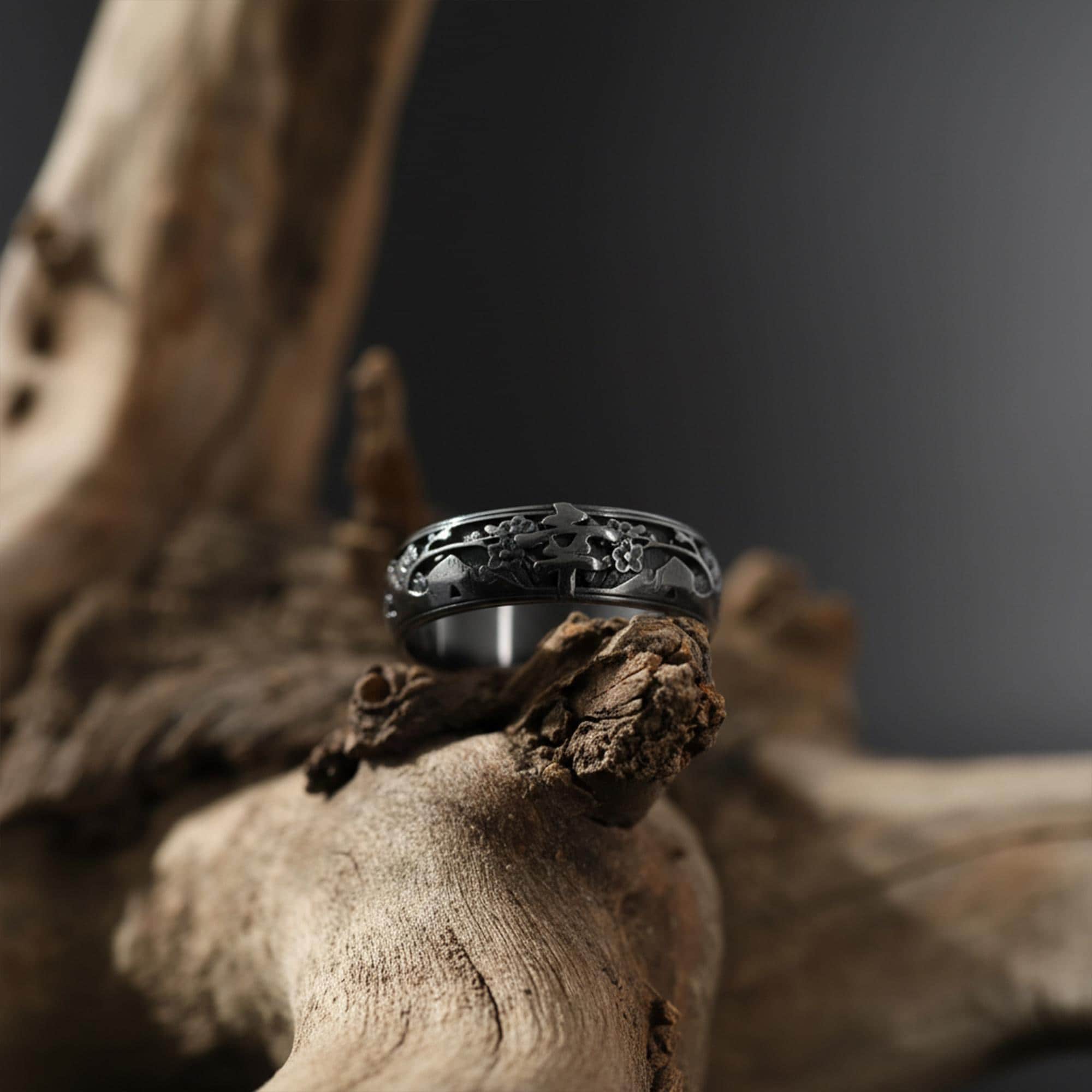 Japanese Hieroglyph Happiness Symbol Ring: Pinky Signet Jewelry