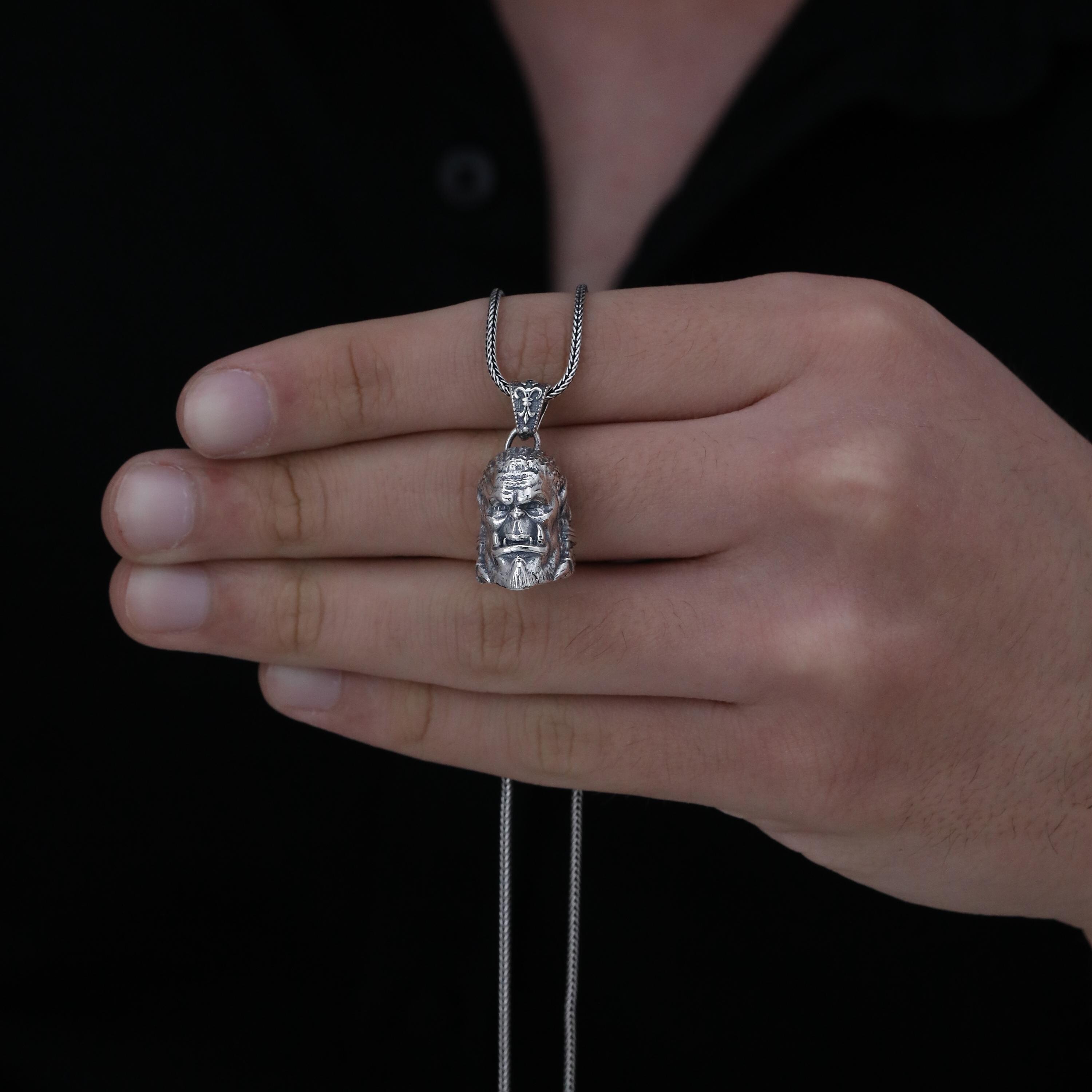 Handmade Sterling Silver Orc Head Necklace, Gamer Jewelry - Etsy