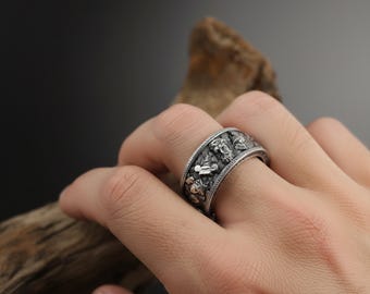 Greek Gods and Heroes Adjustable Ring, Oxidized Jewelry, Unique Mens Ring, Greek Mythology Band Ring, Olympus Gods Men Ring, Greek Jewelry
