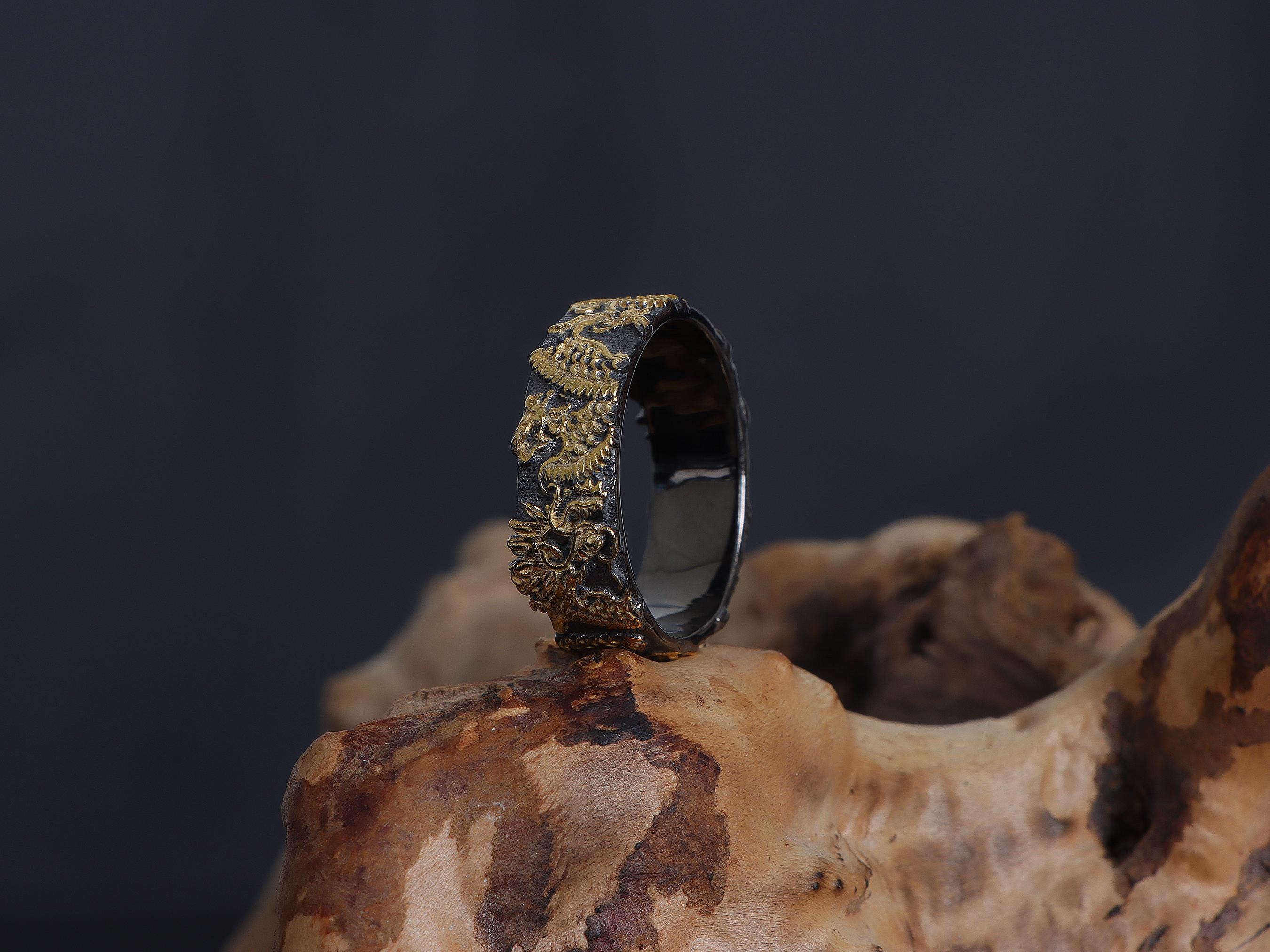 Chinese Patterns Rings Chinese Traditional Pattern Band Ring: Sterling Silver Dragon Wide Band ...