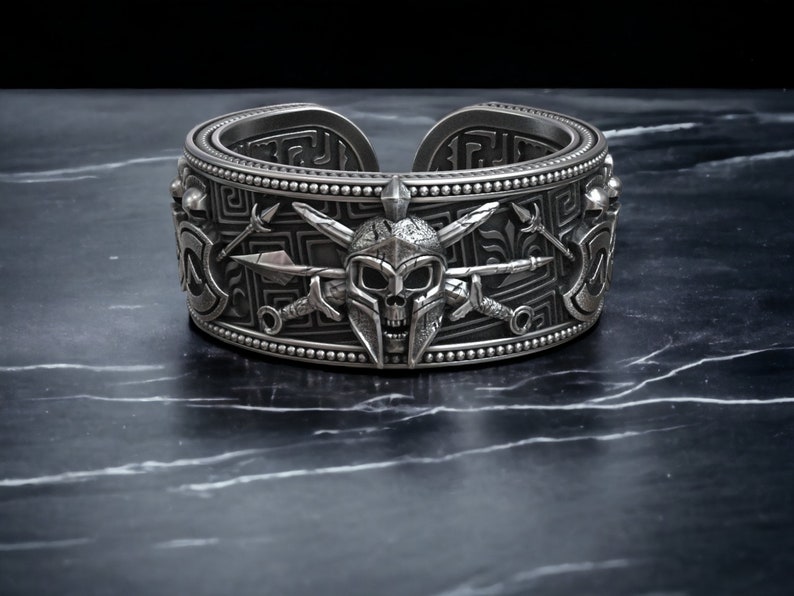 Greek Spartan Helmet Band Ring, Spartan Warrior Helmet Band Ring, Mythical Jewelry, Greek Silver Ring for Men, Nordic Man Accessory image 3