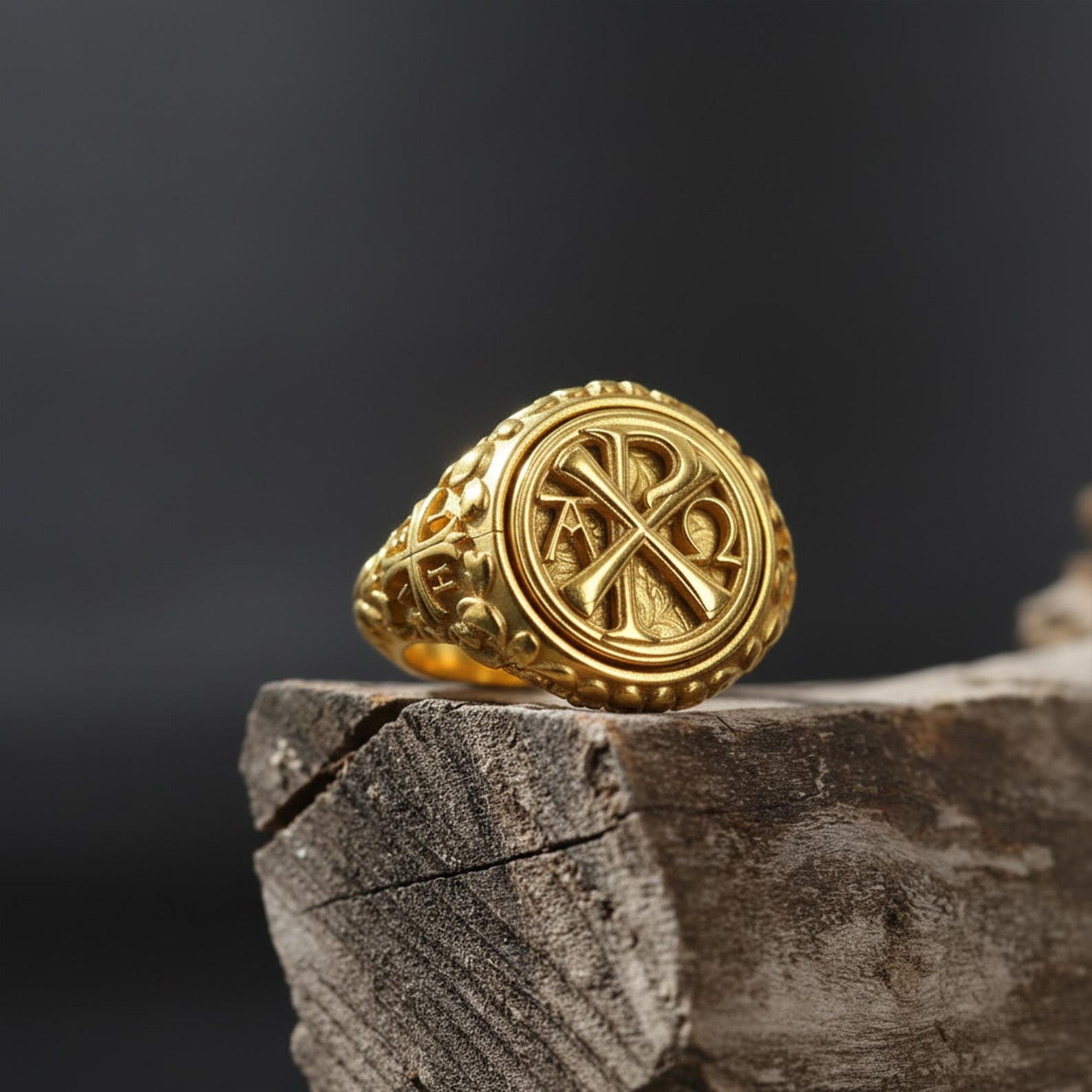Double R Omega Monogram Chi Rho Alpha Omega Monogram Signet Ring: Jesus Christ Men Ring, Men's ...