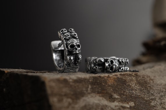 アクセサリー DEAL DESIGN Silver Skull Hoop Earring Sterling Silver Skull Hoop Earrings, Gothic Punk Jewelry, Dangle