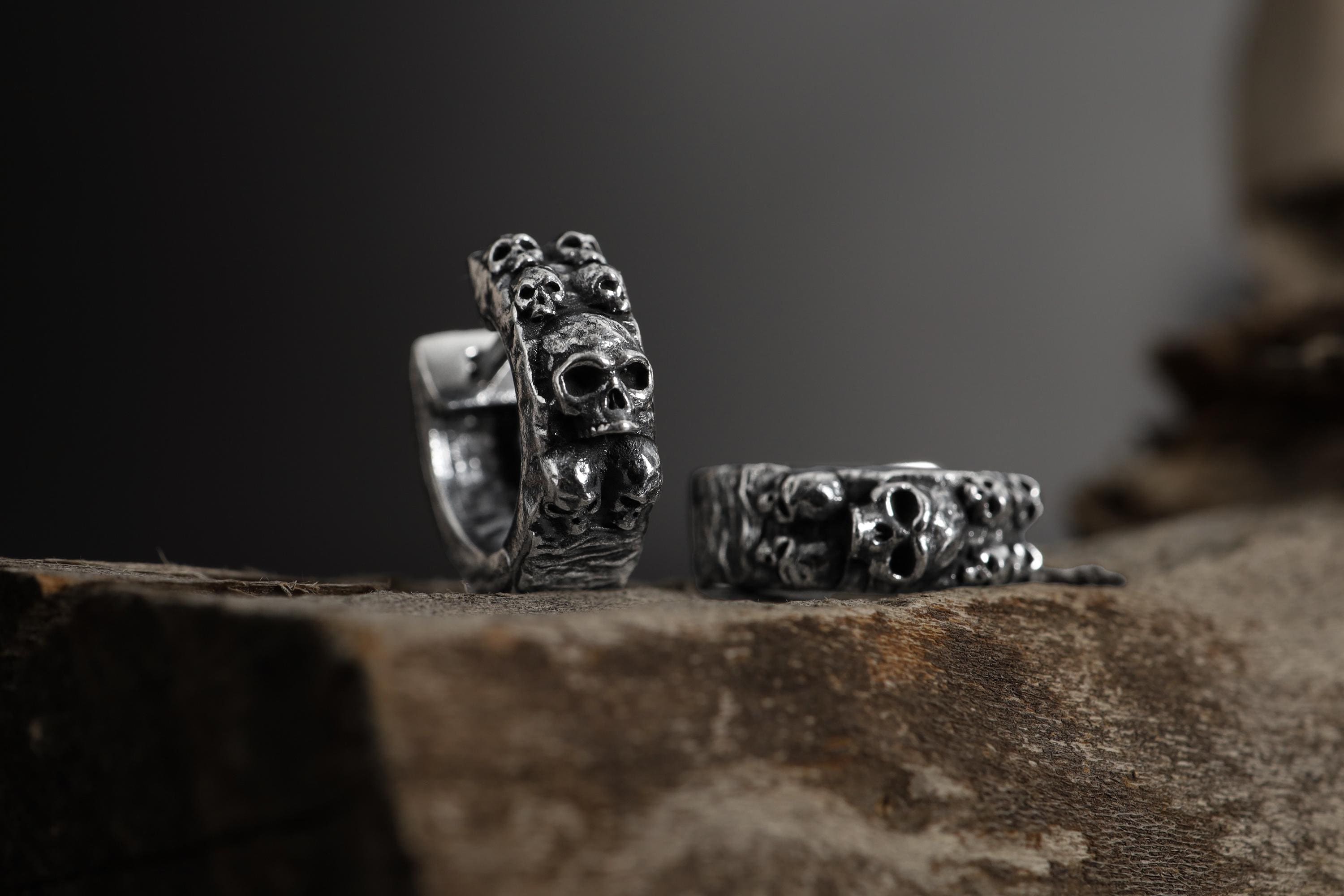Orecchini Di Borchie Di Teschio Rotto D'argento Per Gli Uomini - 3D Gothic Rock Studs For Guys - Guys Orecchins - Sterling Silver Skull Orecchini - Taglia M 468A2 - Italia - Foto 11