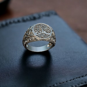 Silver Yggdrasil Ring Men, Tree of Life Men Ring, Handmade Signet Ring, Spiritual Ring, Men Statement Ring, Tree of Life Jewelry image 5