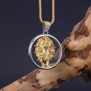 King of the Jungle Necklace, Yellow Gold Majestic Lion Necklace, Men&#39;s Animal Totem Necklace, Statement Lion Jewelry, Strength Necklace
