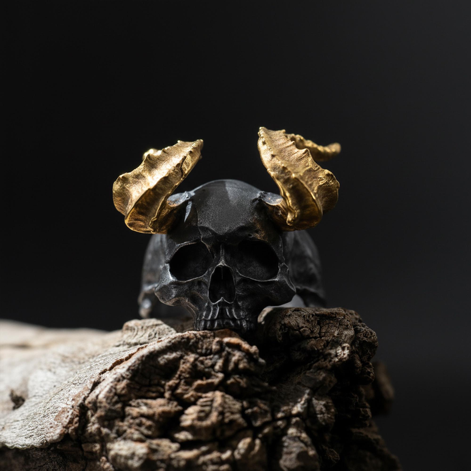 Devil Skull RING 真鍮 Handmade Sterling Silver Horned Devil Skull Ring, Gothic Biker