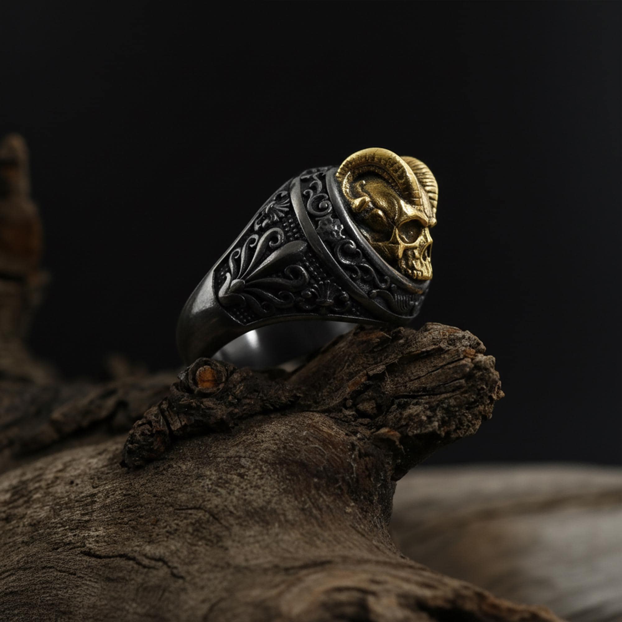 Demon Horns Skull Sterling Silver Ring, Gothic Biker Jewelry - Etsy