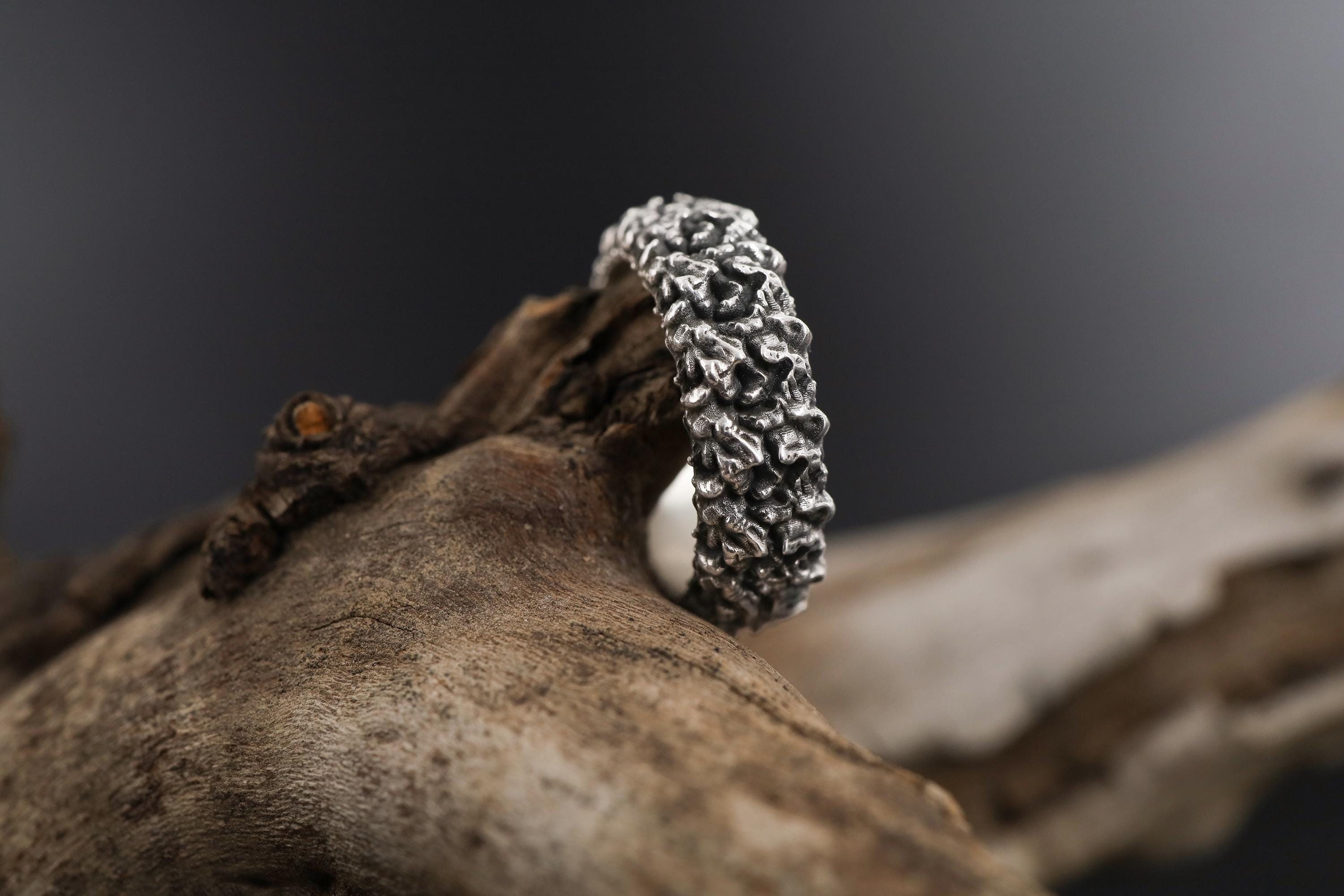 Silver Textured Band Ring, Asymmetric Band Ring, Cool Design Wedding Band for Men, Gift for Husband, Rustic Band Ring, Brutalist Band Ring