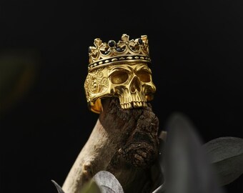 Anello Da Uomo Calvarium Skull Ring Gothic Biker Ring Moto Band Gioielli - Foto 2