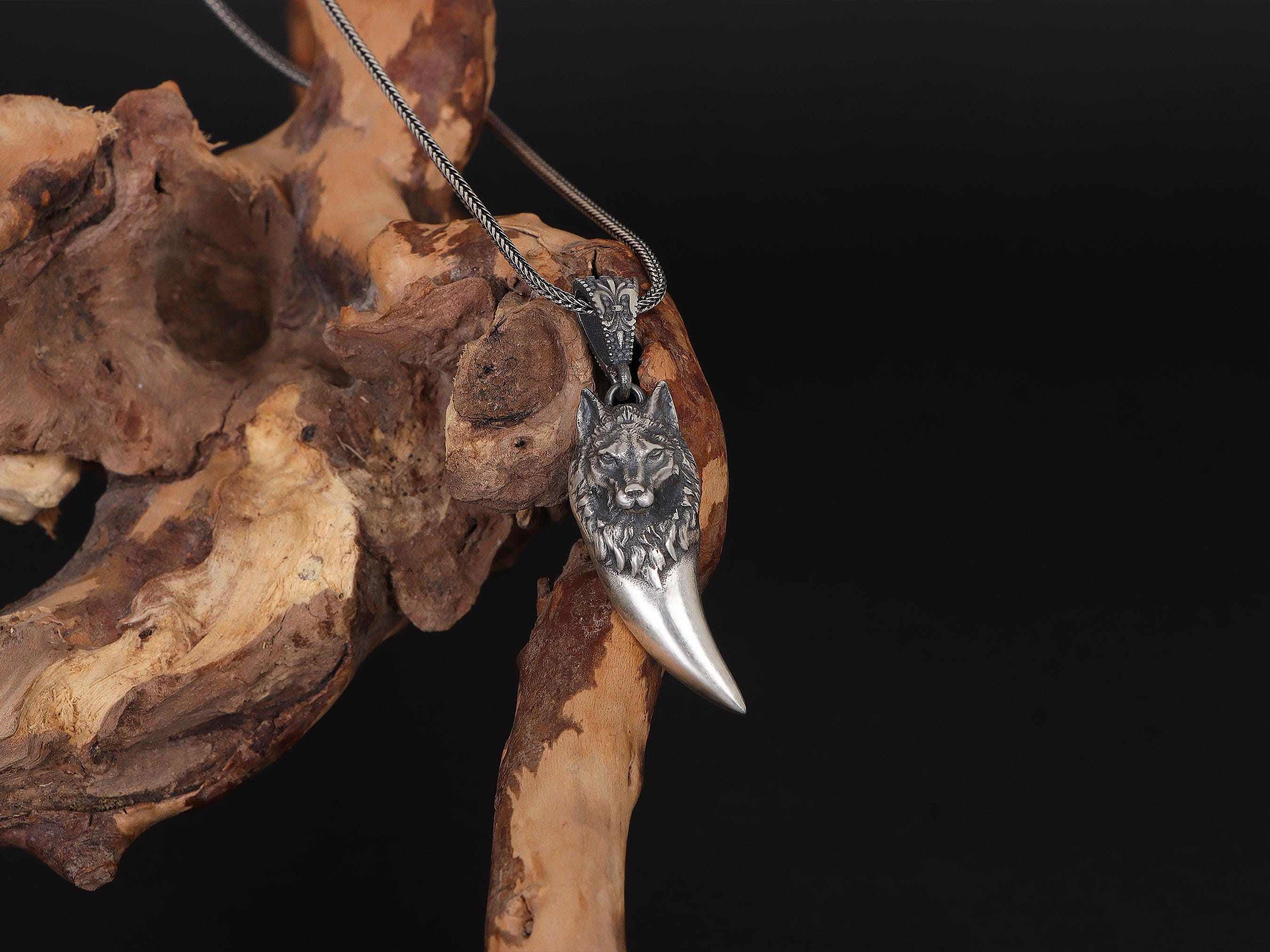 Collana con dente di lupo vichingo, collana con testa e dente di lupo nordico, ciondolo con dente di animale, collana da uomo con lupo scandinavo, gioielli mitologici - Italia