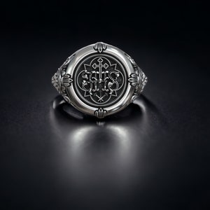 Jesus Christ Men Ring, Religious Signet Ring, IHS Patterned Men Ring ...