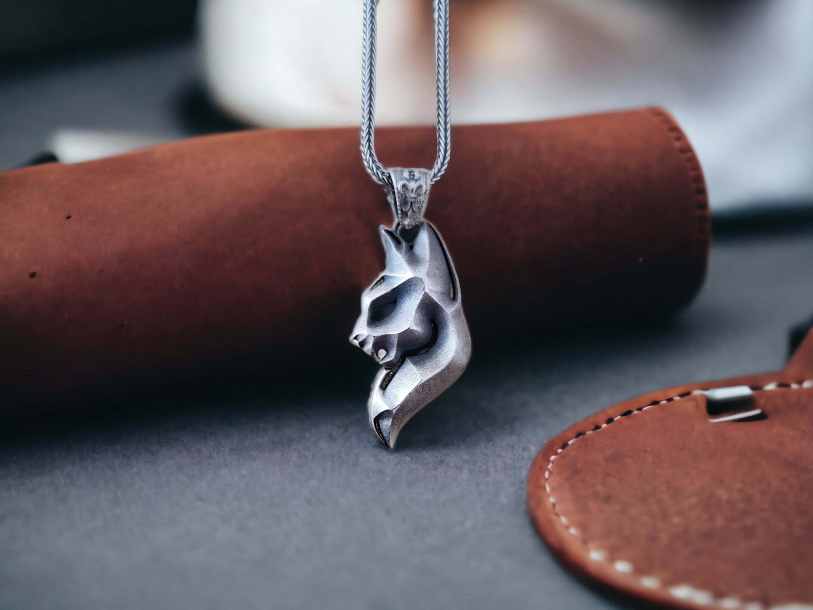 3D Men Panther Necklace, Wild Cat Necklace for Men, Oxidized Silver Jaguar Pendant, Gothic Men Necklace, Puma Necklace, Puma Jewelry