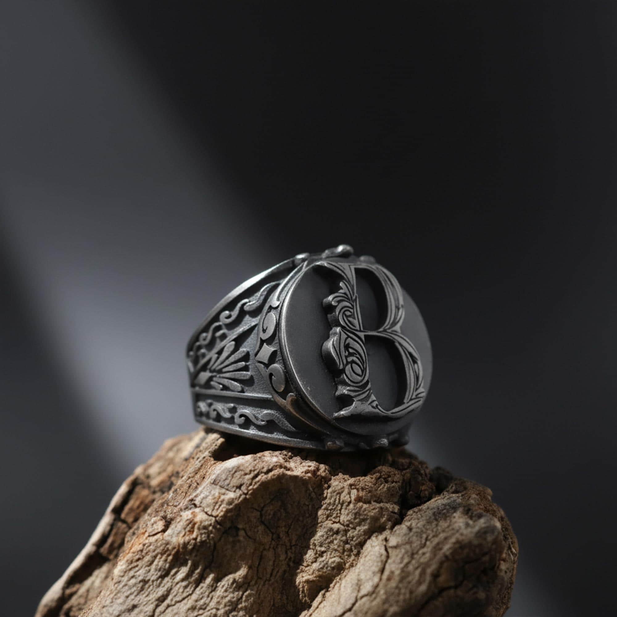 Custom Baroque Letter Ring: Monogram Initial Rings, A-Z Letters