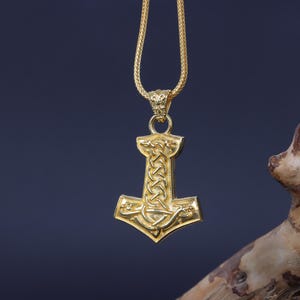 Norse Mjolnir Necklace,  Gold Plated Thor’s Hammer Pendant, Viking Jewelry for Men, Mythology Gift, Scandinavian Protection Pendant