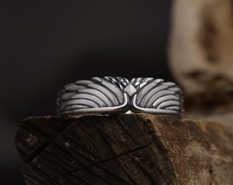 Sterling Silver Wings Band Ring: Handmade Angelic Wings Band Ring