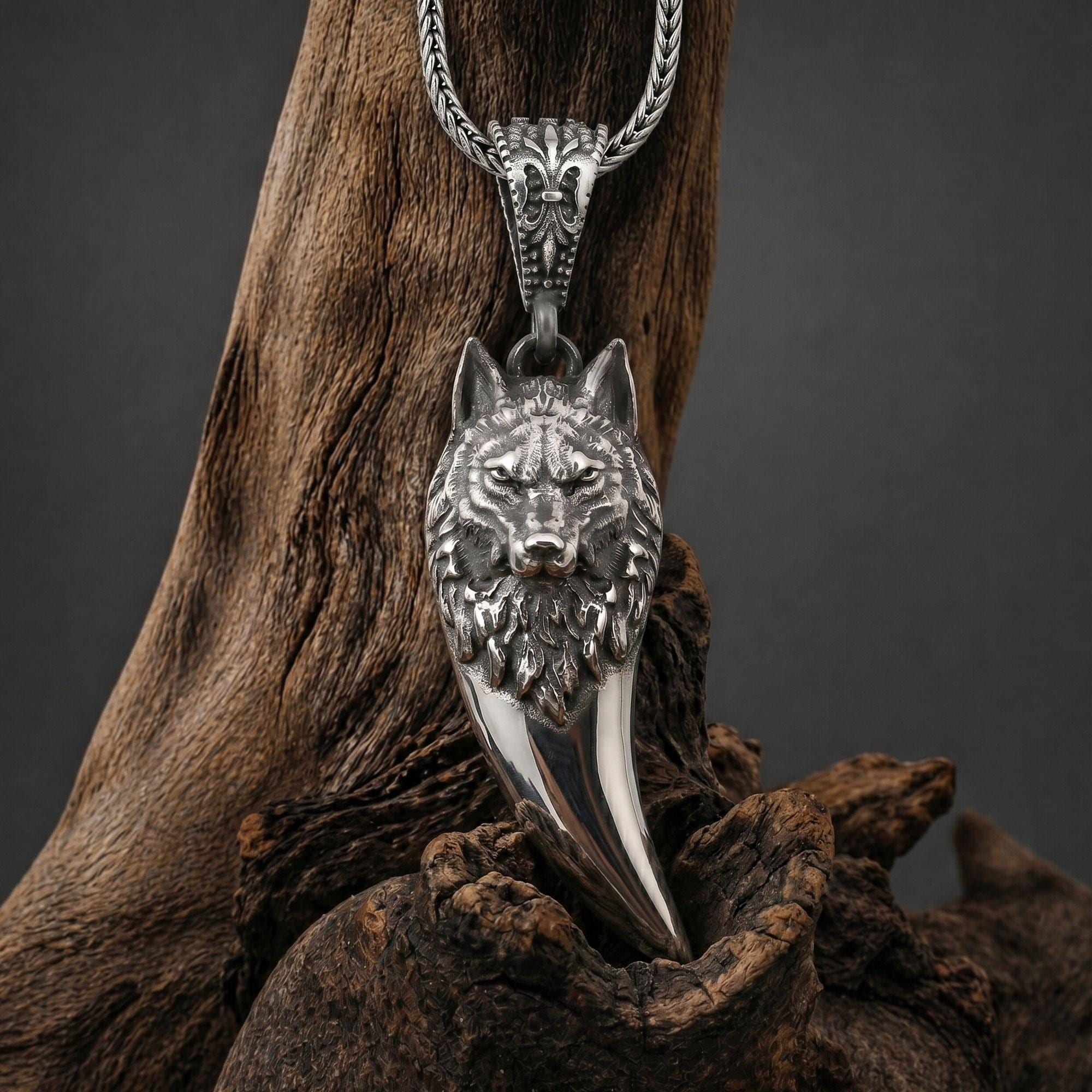 Handmade Sterling Silver Viking Wolf Tooth Necklace, Nordic Handmade Sterling Silver Viking Wolf Tooth Necklace, Nordic