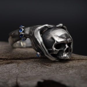 INRENG 316L Stainless Steel Men's Skull Head Ring - Punk Gothic Silver Jewelry, Size 14