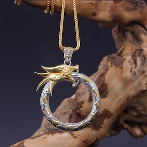 Ancient Snake Eating Its Own Tail Necklace, 925K Sterling Silver Ouroboros Necklace, Symbol of Eternity & Renewal Charm Necklace